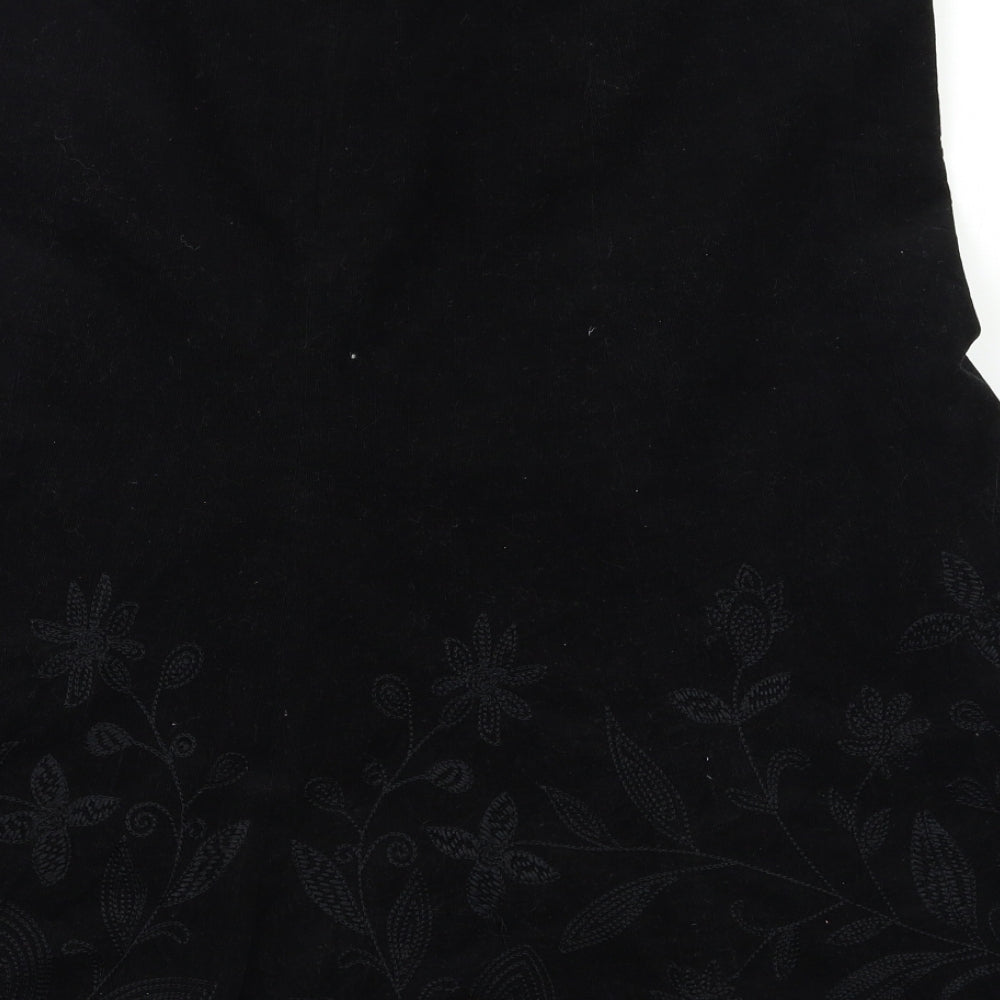 Preworn Womens Black Floral  A-Line Skirt Size 12