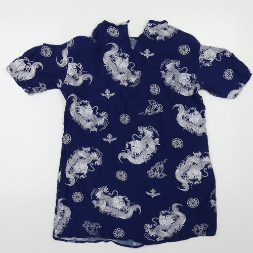 Motel Womens Blue Geometric  Basic Blouse Size S