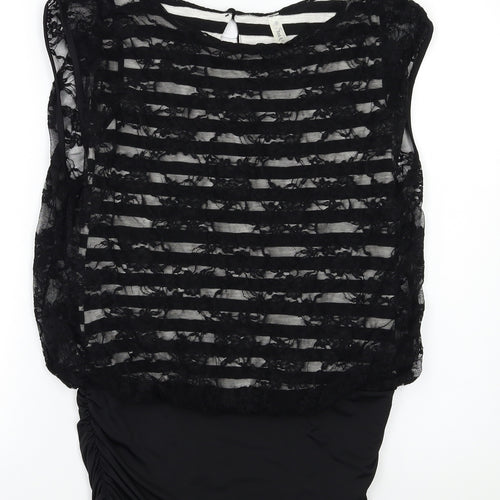 Tink & Funk Womens Black Striped  Basic Blouse Size S