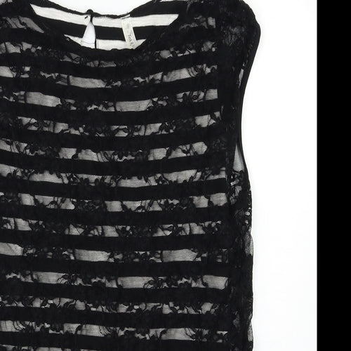 Tink & Funk Womens Black Striped  Basic Blouse Size S