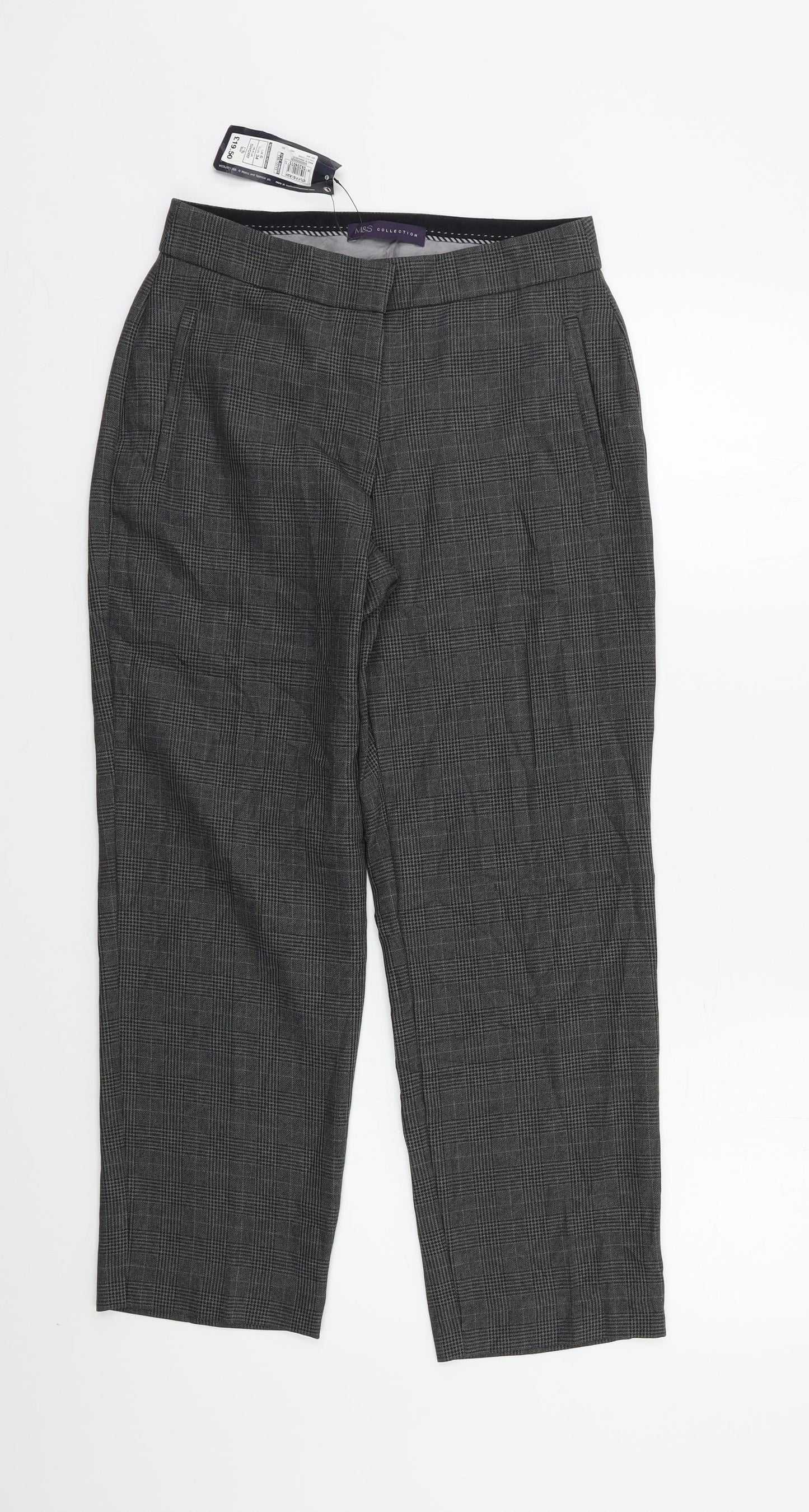 M&S Womens Grey Check  Dress Pants Trousers Size 6 L24 in