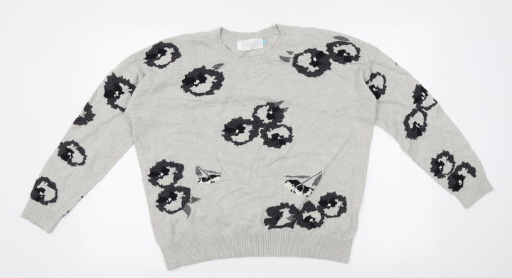 John Lewis Womens Grey Floral Pullover Jumper Size 14