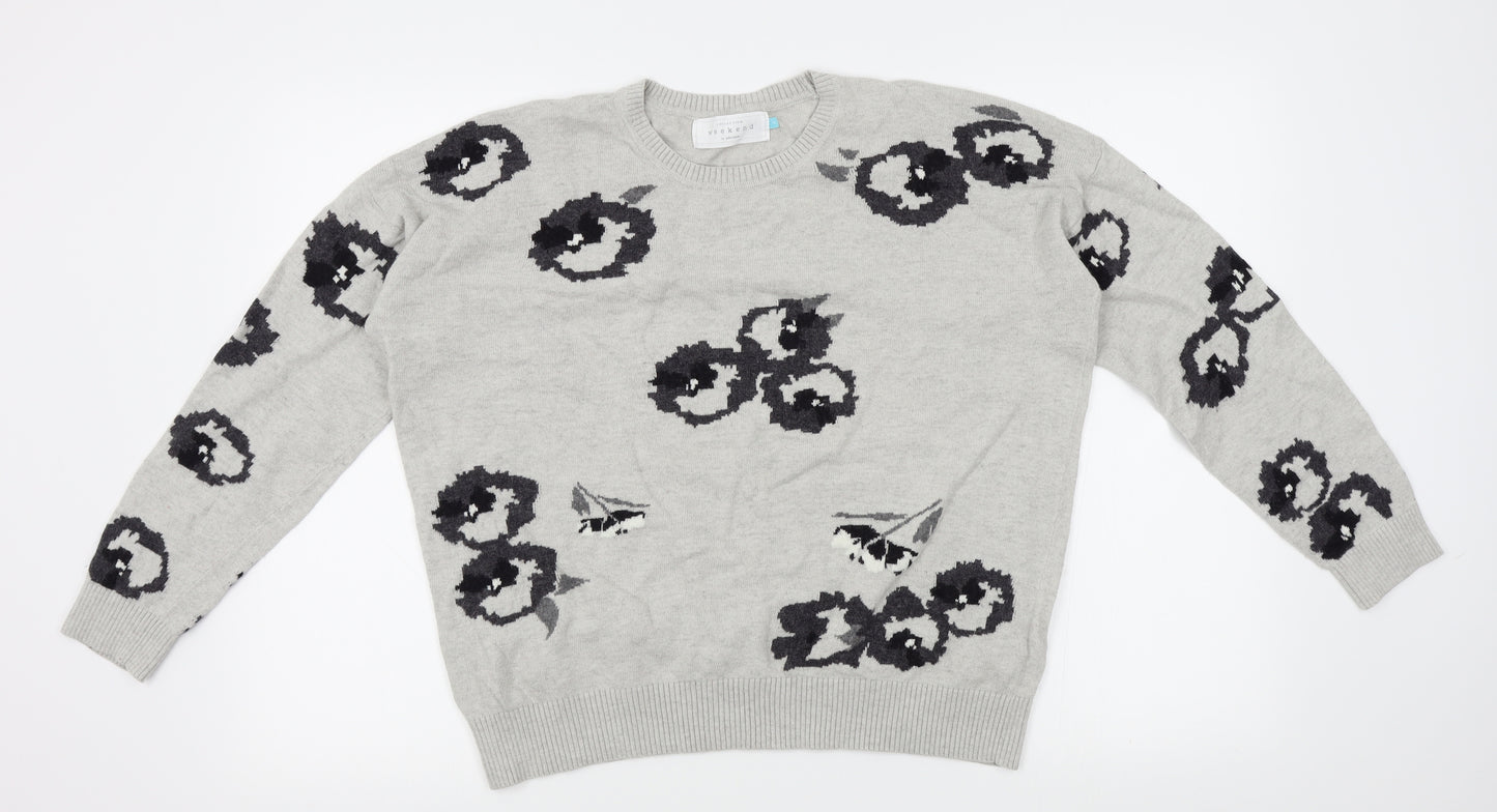 John Lewis Womens Grey Floral  Pullover Jumper Size 14