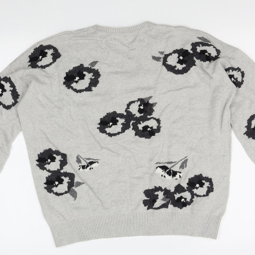 John Lewis Womens Grey Floral  Pullover Jumper Size 14