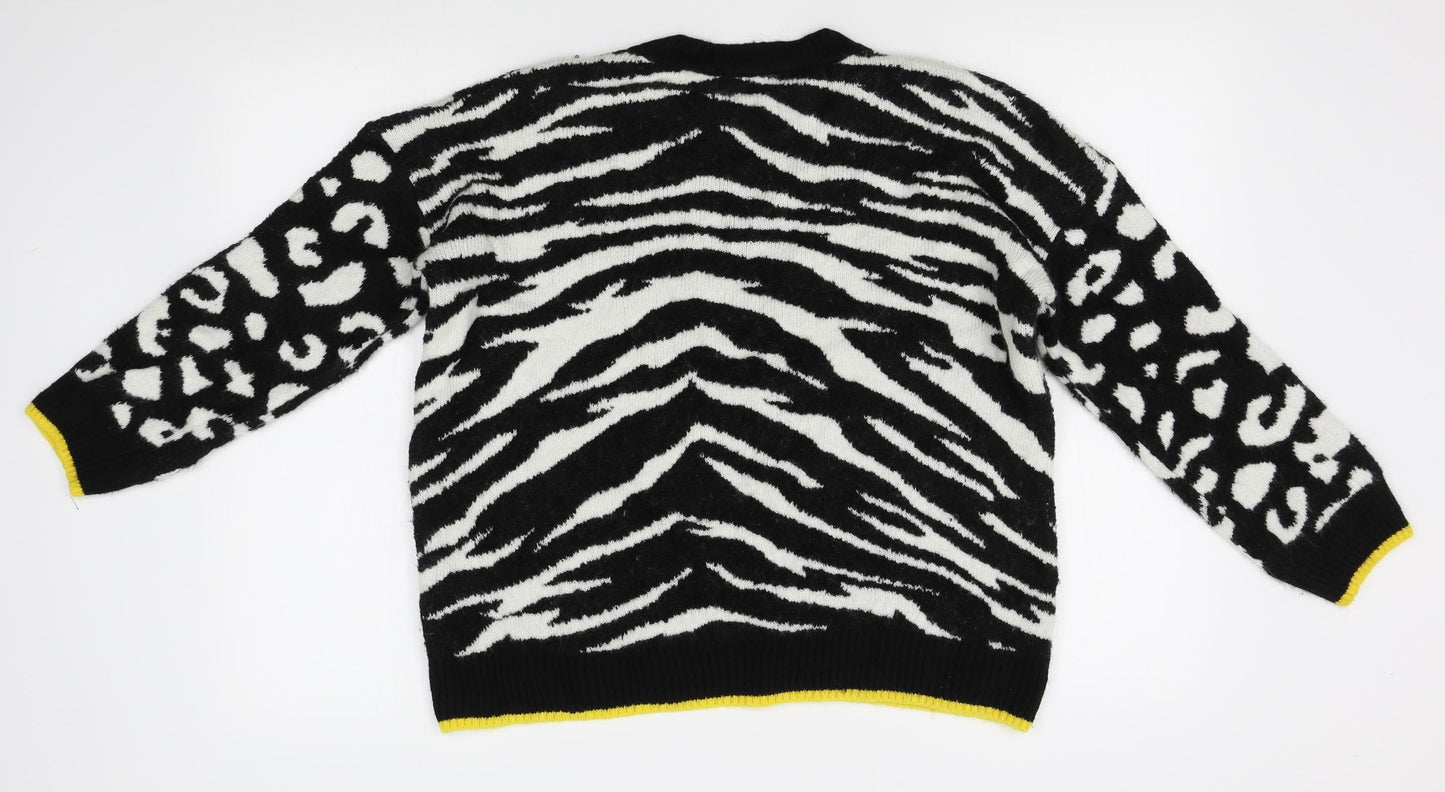 M&S Womens White Animal Print  Pullover Jumper Size M