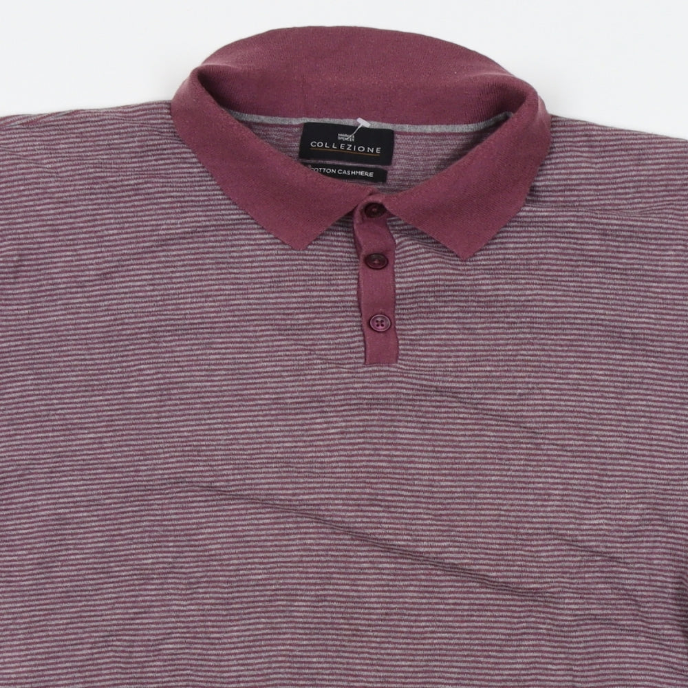 M&S Mens Red Striped   Polo Size L