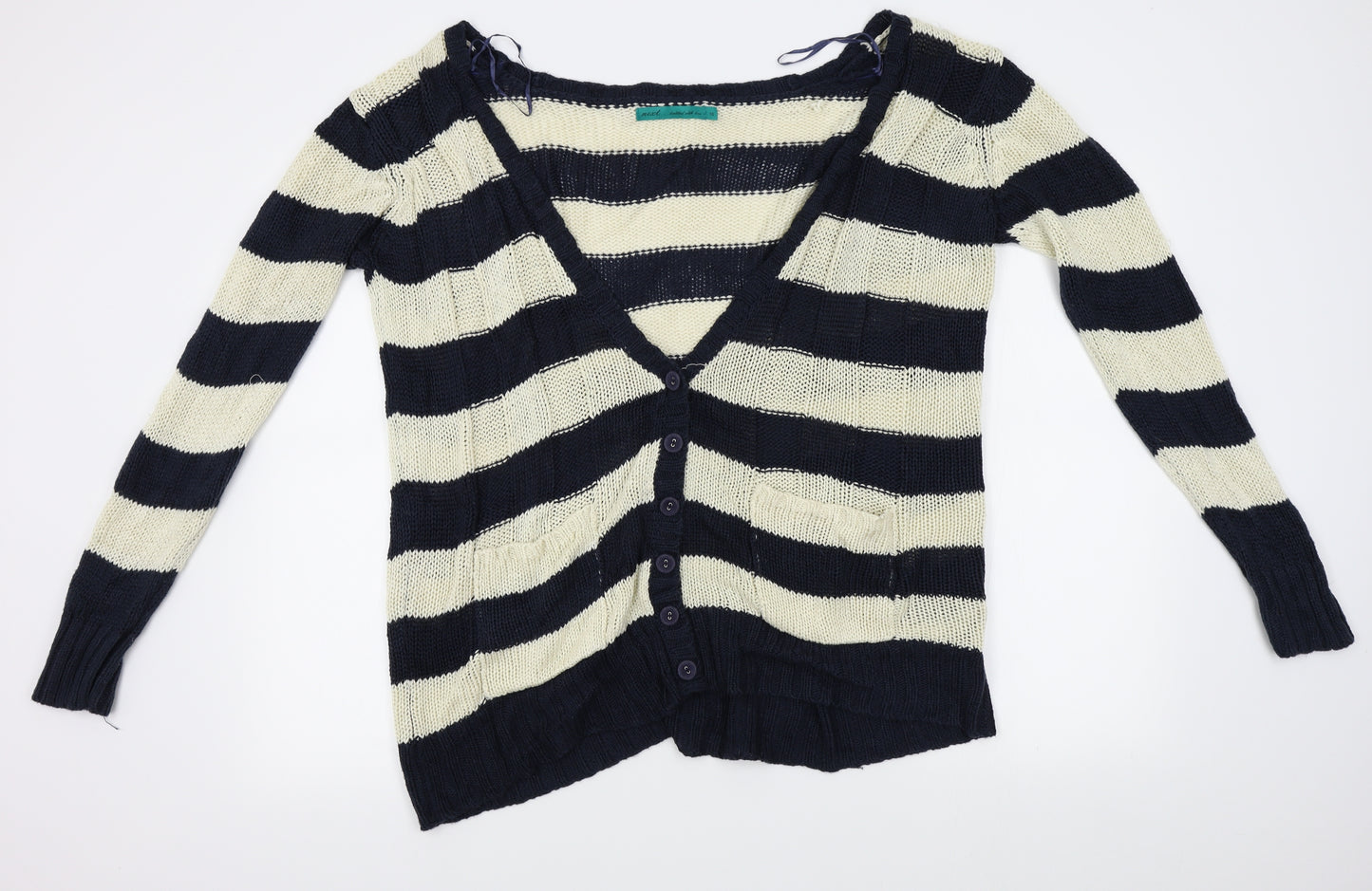 NEXT Womens White Striped  Cardigan Jumper Size 16