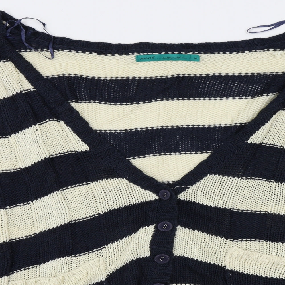 NEXT Womens White Striped  Cardigan Jumper Size 16
