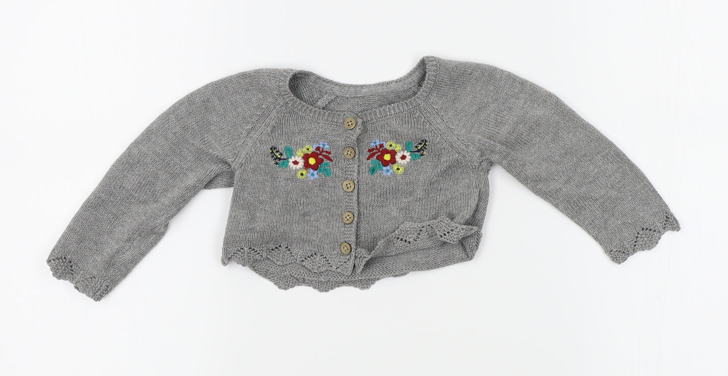 Matalan Girls Grey Floral  Cardigan Jumper Size 9-12 Months