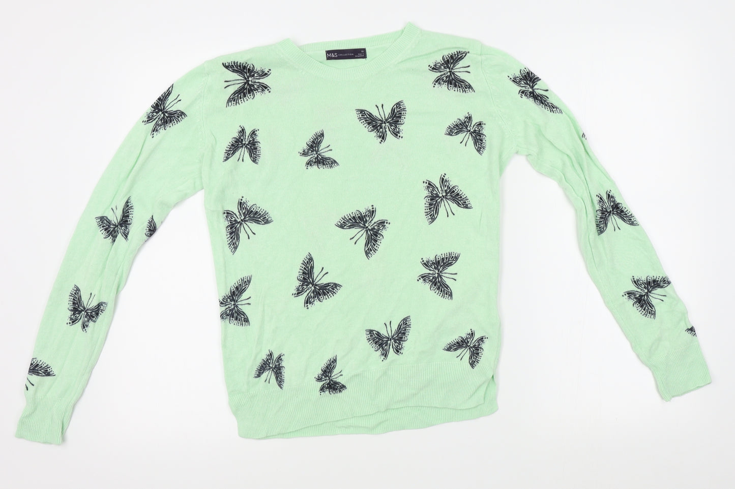 M&S Womens Green   Pullover Jumper Size 10  - butterfly pattern