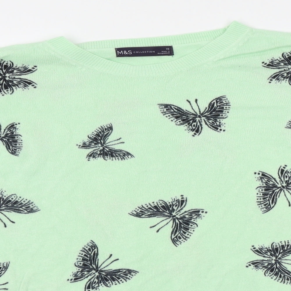 M&S Womens Green   Pullover Jumper Size 10  - butterfly pattern