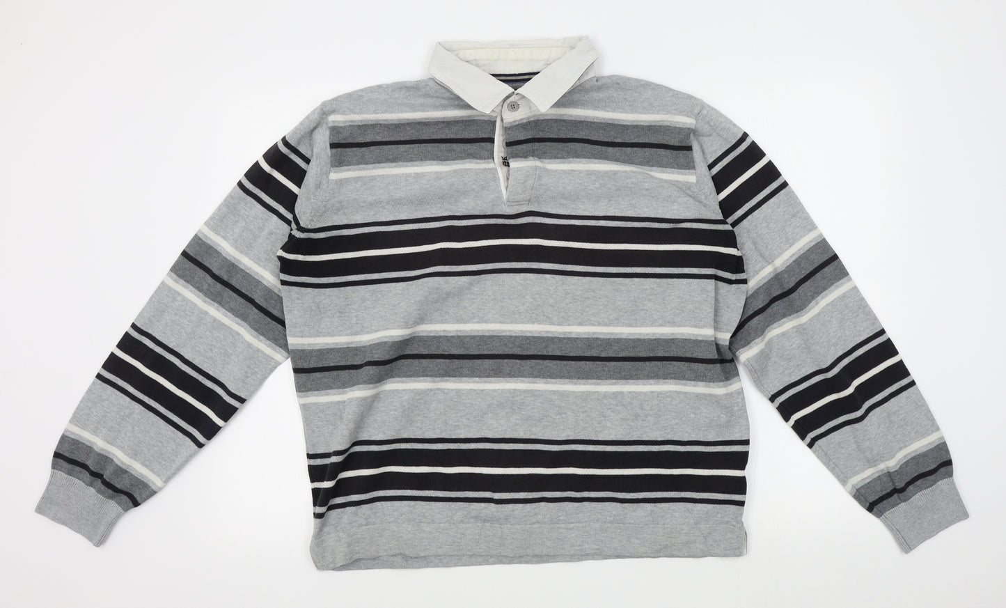 M&S Mens Grey Striped  Pullover Jumper Size L