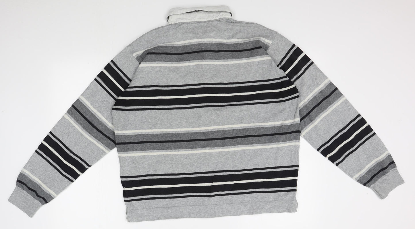 M&S Mens Grey Striped  Pullover Jumper Size L