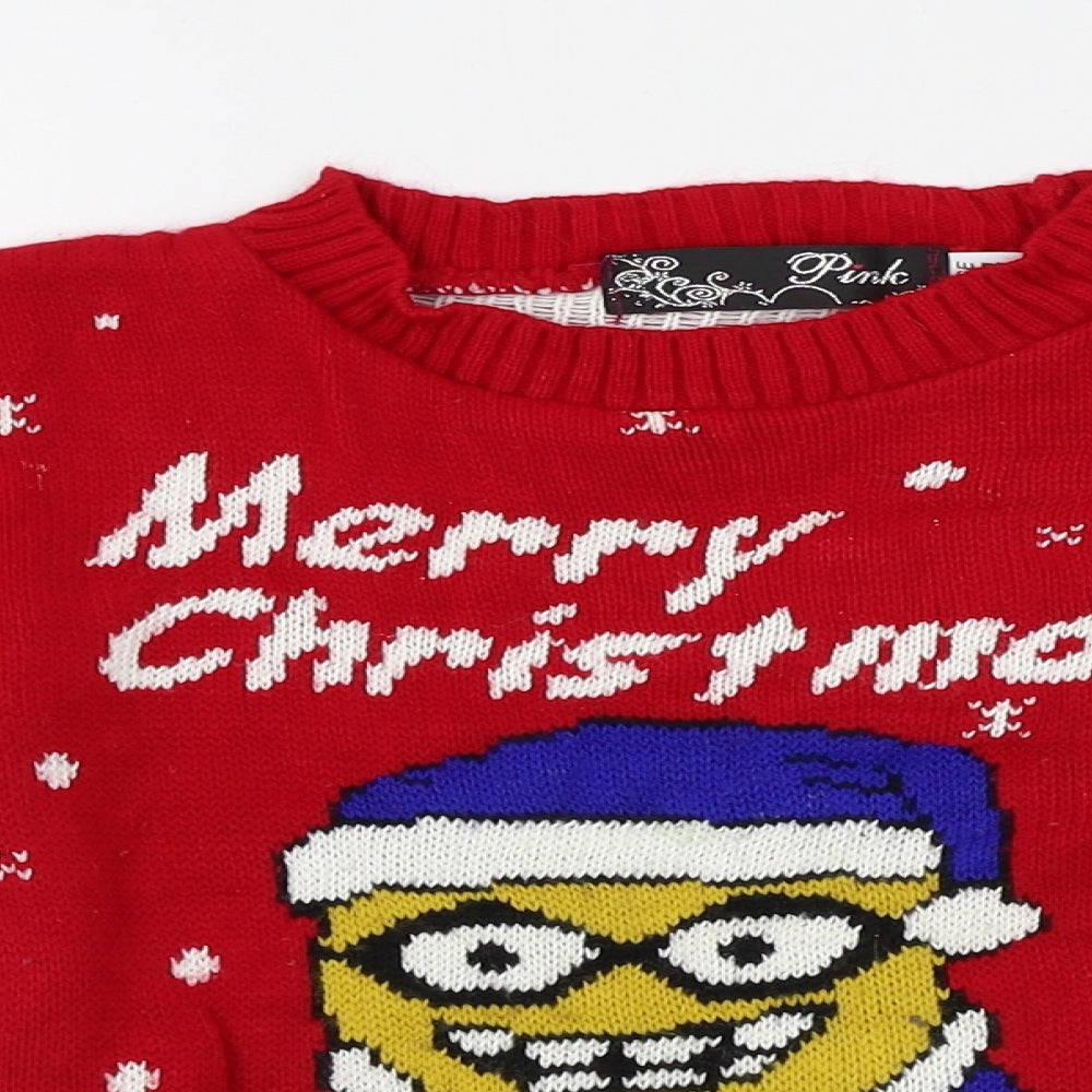 PINK Girls Red   Pullover Jumper Size 3-4 Years  - minions, christmas