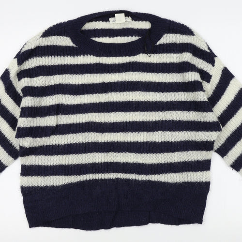 H&M Womens Blue Striped  Pullover Jumper Size S