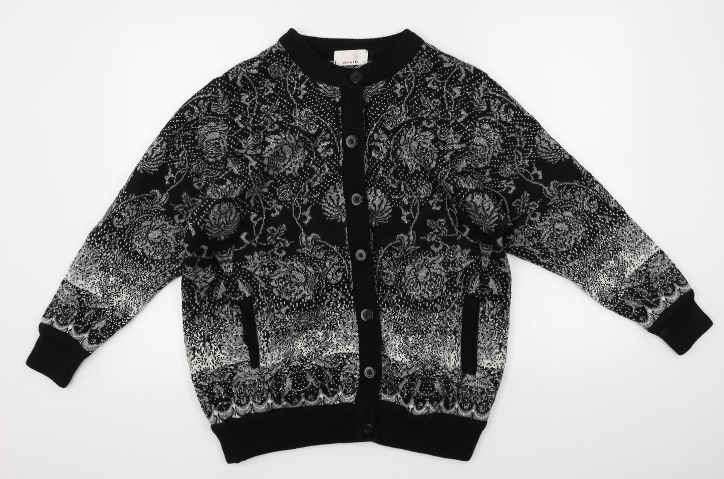 Reflect Womens Black Floral  Cardigan Jumper Size L