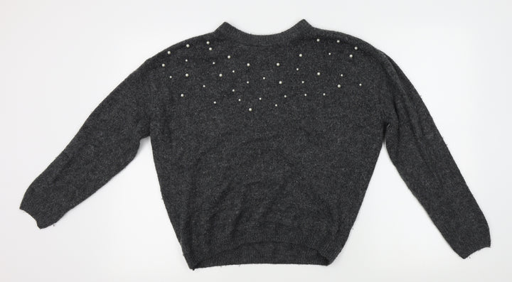 H&M Girls Grey   Pullover Jumper Size 13-14 Years  - beads