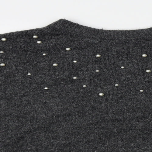 H&M Girls Grey   Pullover Jumper Size 13-14 Years  - beads
