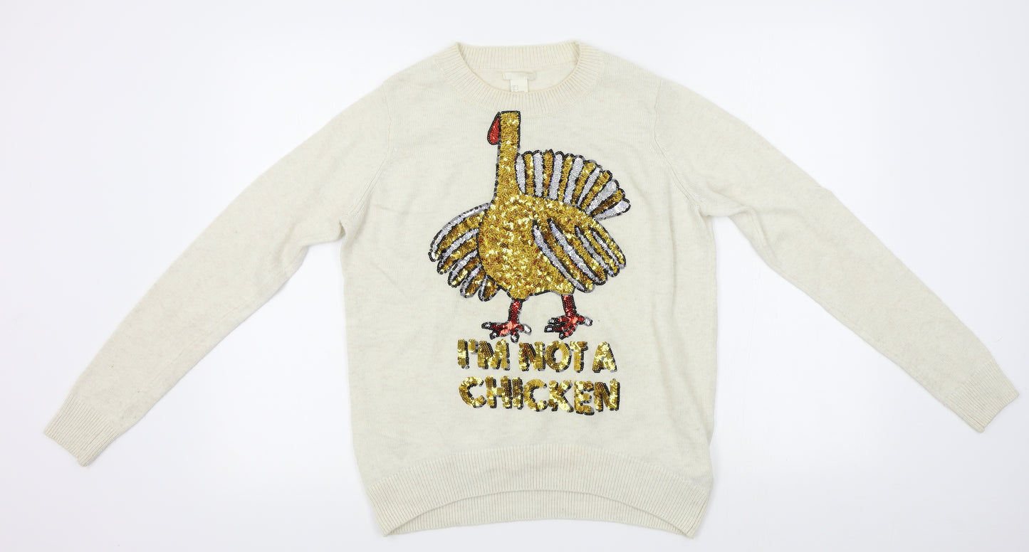H&M Mens Beige   Pullover Jumper Size S  - I'm not a chicken