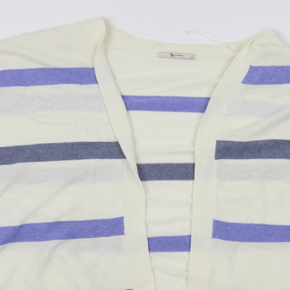 TU Womens White Striped  Cardigan Jumper Size 20