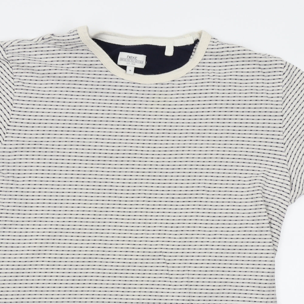 NEXT Mens White Striped   T-Shirt Size M