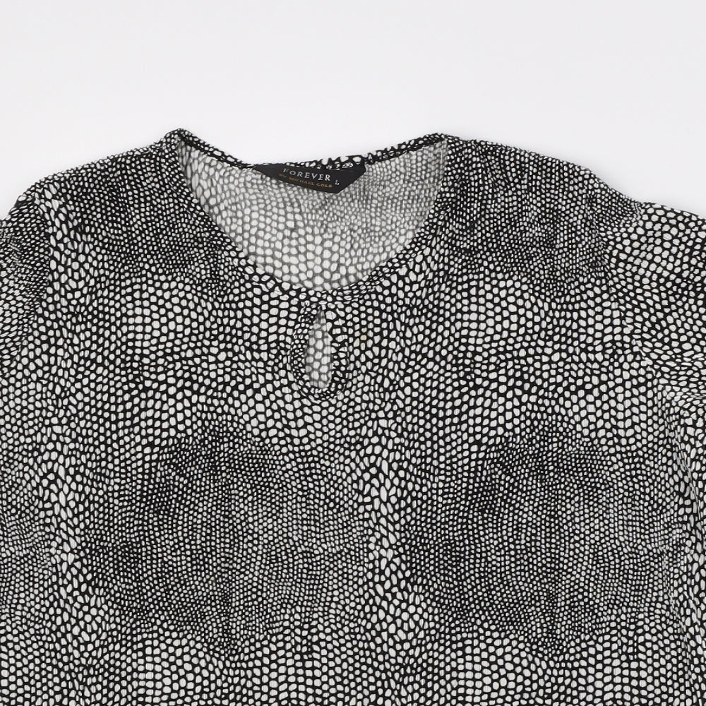 Forever Womens Black Animal Print  Basic Blouse Size L