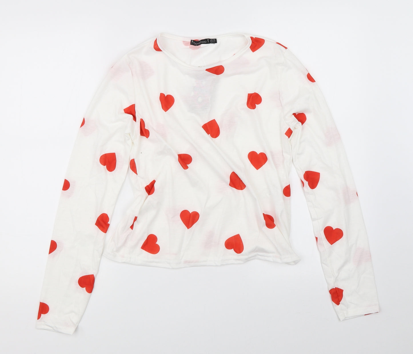 Boohoo Womens White Polka Dot   Pyjama Top Size 12  - love hearts