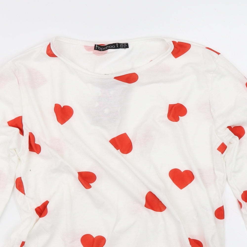 Boohoo Womens White Polka Dot   Pyjama Top Size 12  - love hearts