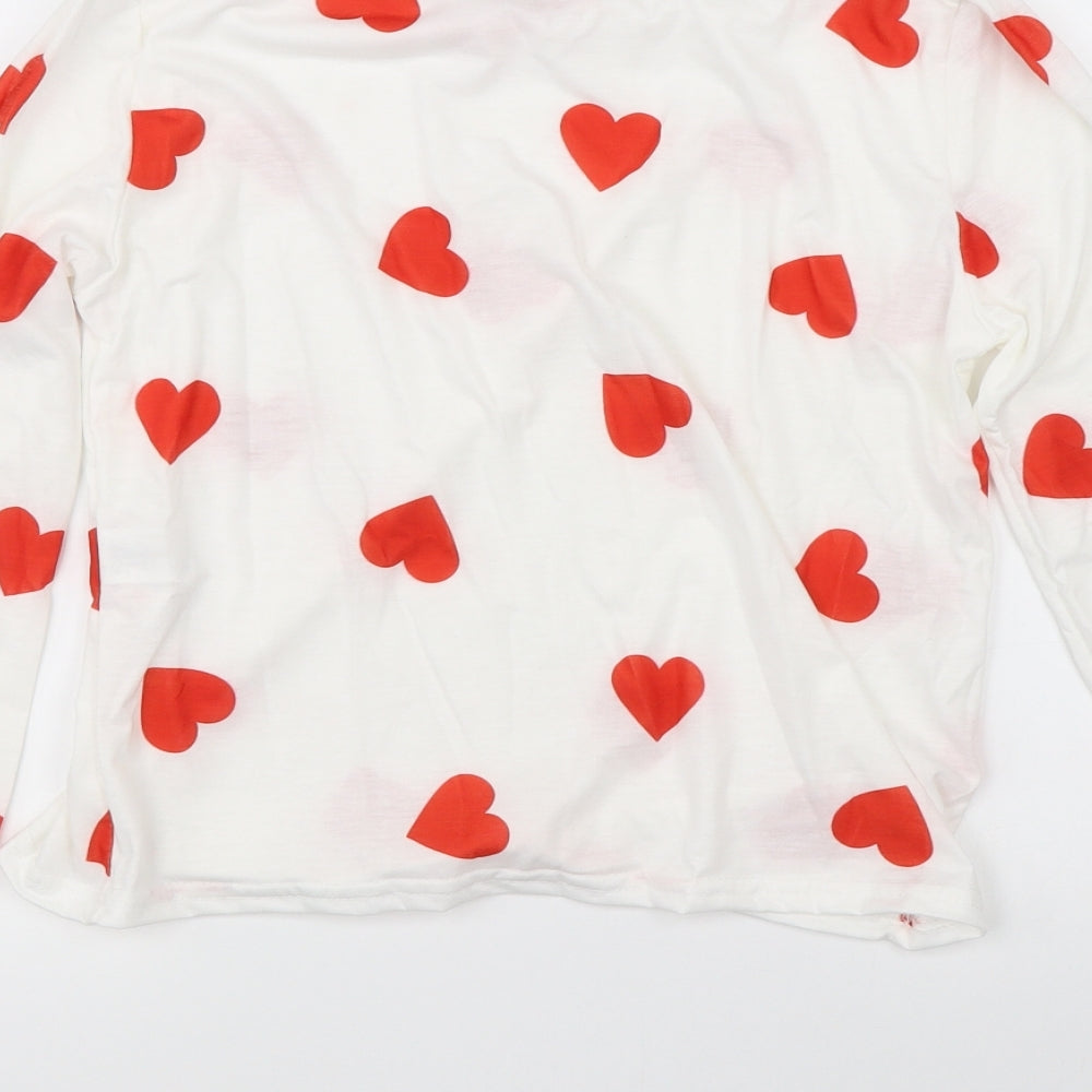 Boohoo Womens White Polka Dot   Pyjama Top Size 12  - love hearts