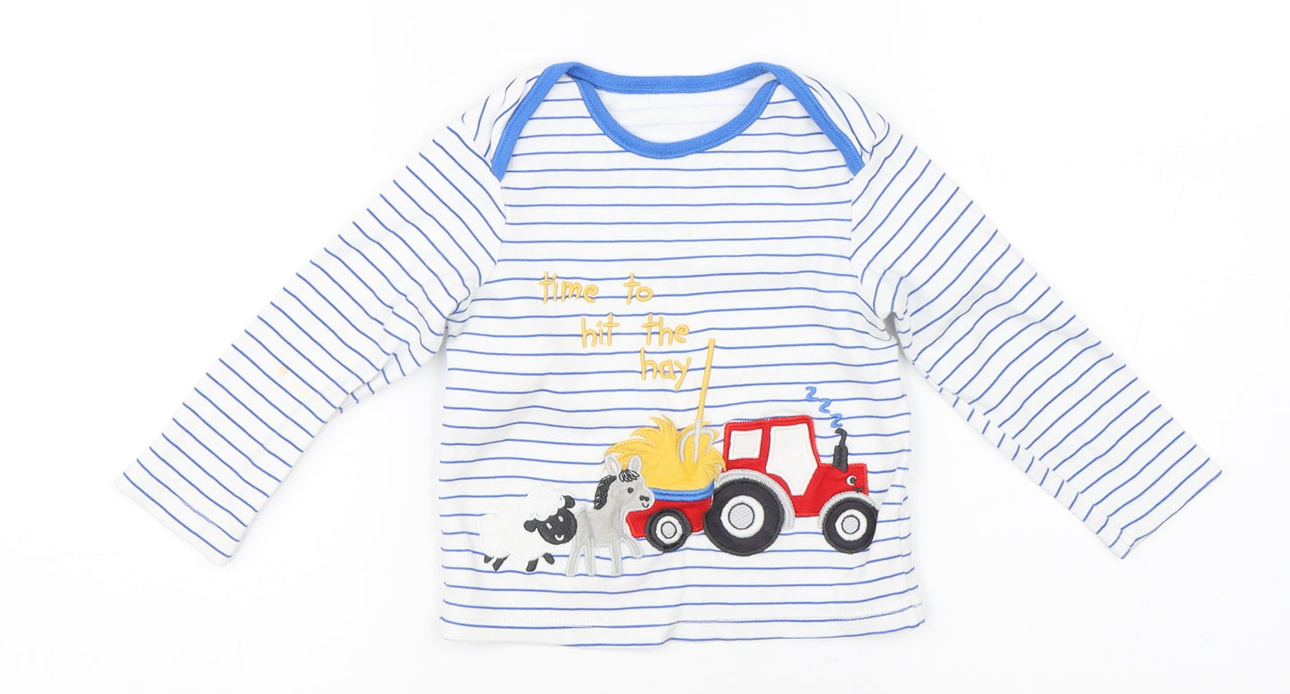 Nutmeg Boys White Striped  Basic T-Shirt Size 18-24 Months  - tractor