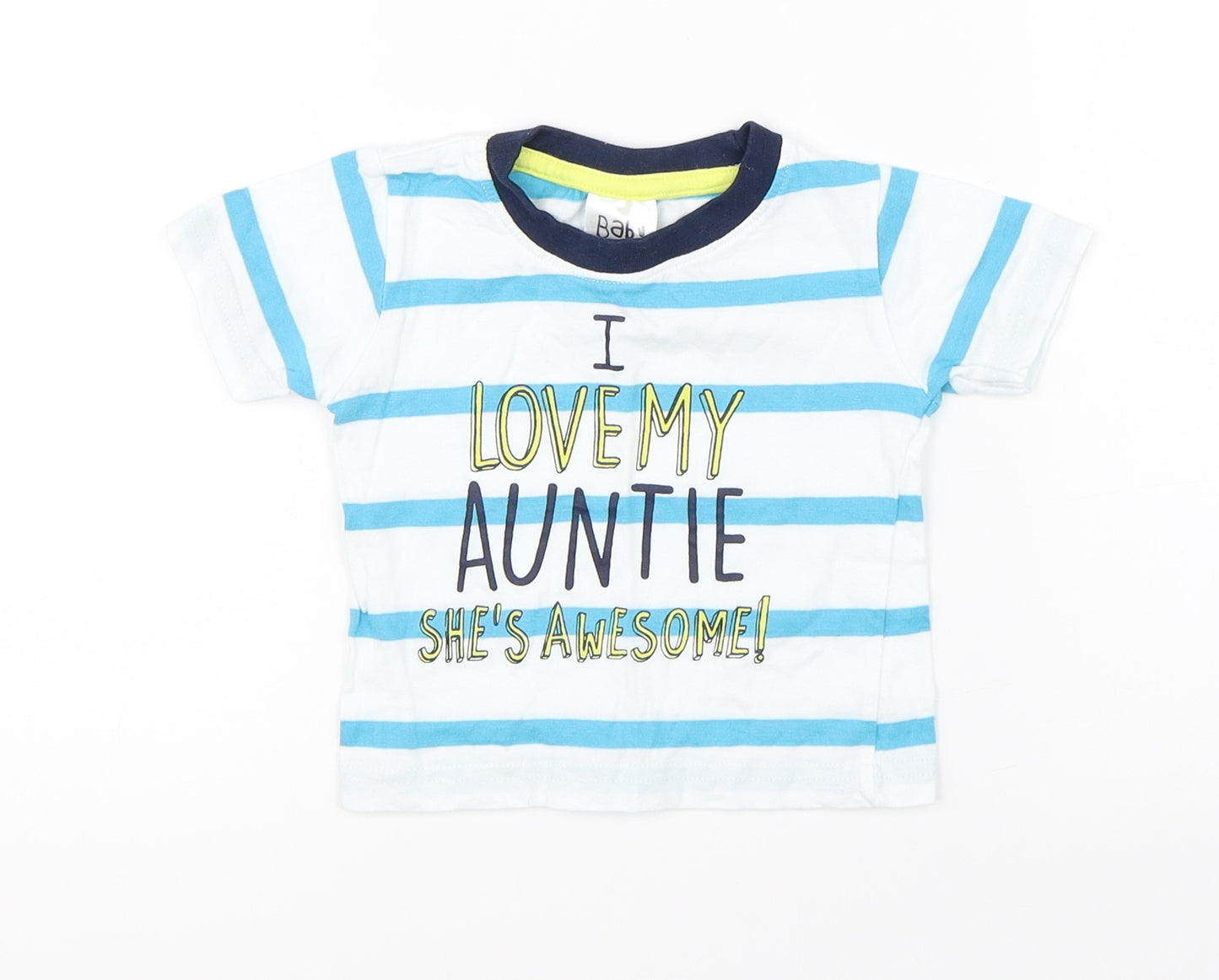Baby Boys White Striped  Basic T-Shirt Size 6-9 Months