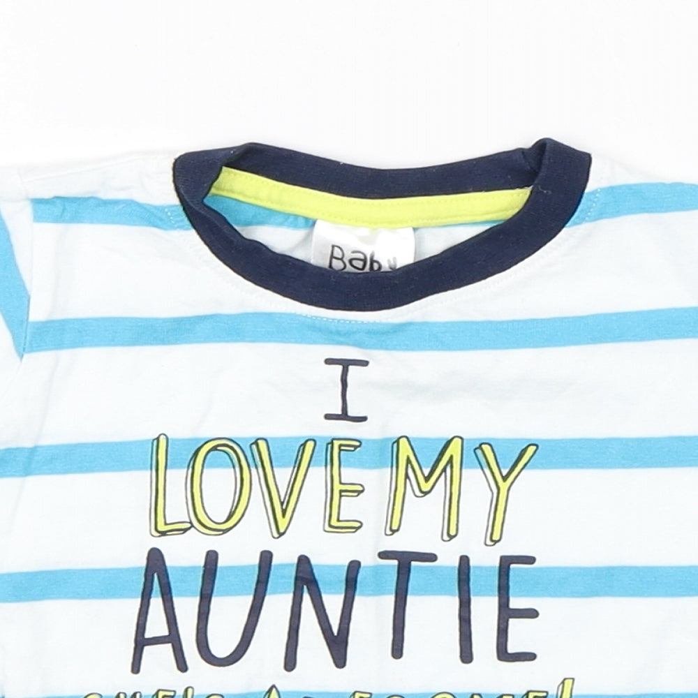 Baby Boys White Striped  Basic T-Shirt Size 6-9 Months