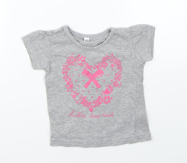 Preworn Girls Grey Basic T-Shirt Size 6-9 Months
