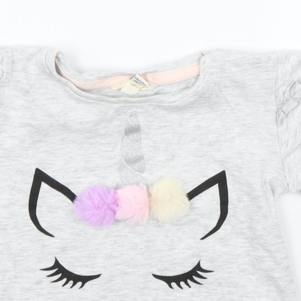 River Island Girls Grey   Basic T-Shirt Size 6-9 Months  - unicorn