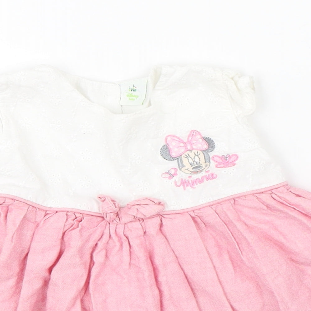 Disney Girls Pink Floral  Shift  Size 3-6 Months  - disney minnie