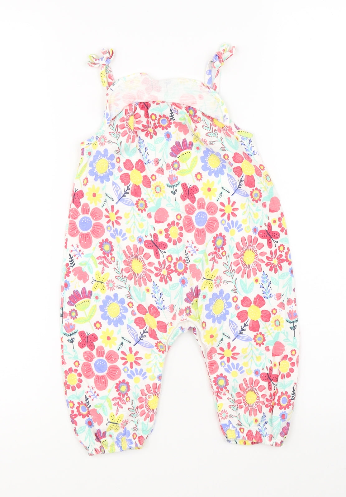 George Girls White Floral  Dungaree One-Piece Size 6-9 Months