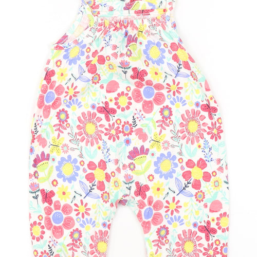 George Girls White Floral  Dungaree One-Piece Size 6-9 Months
