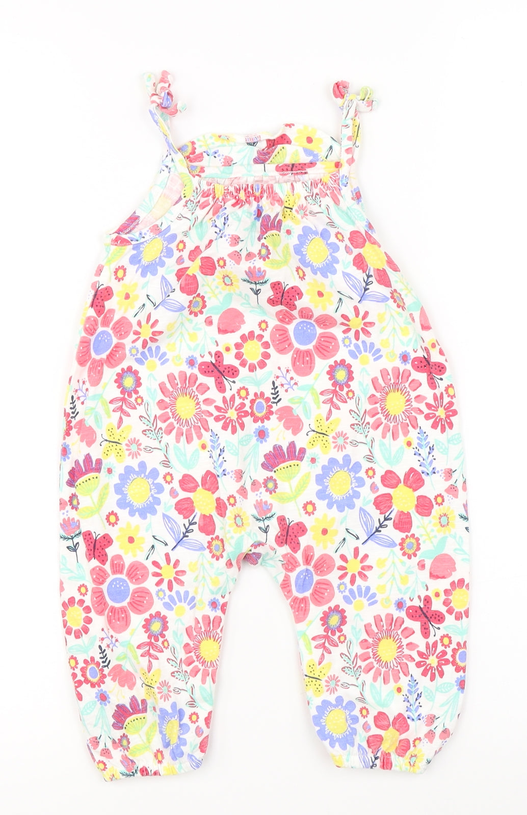 George Girls White Floral  Dungaree One-Piece Size 6-9 Months