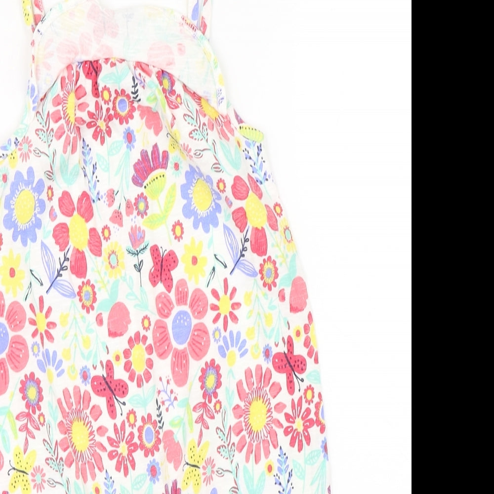 George Girls White Floral  Dungaree One-Piece Size 6-9 Months