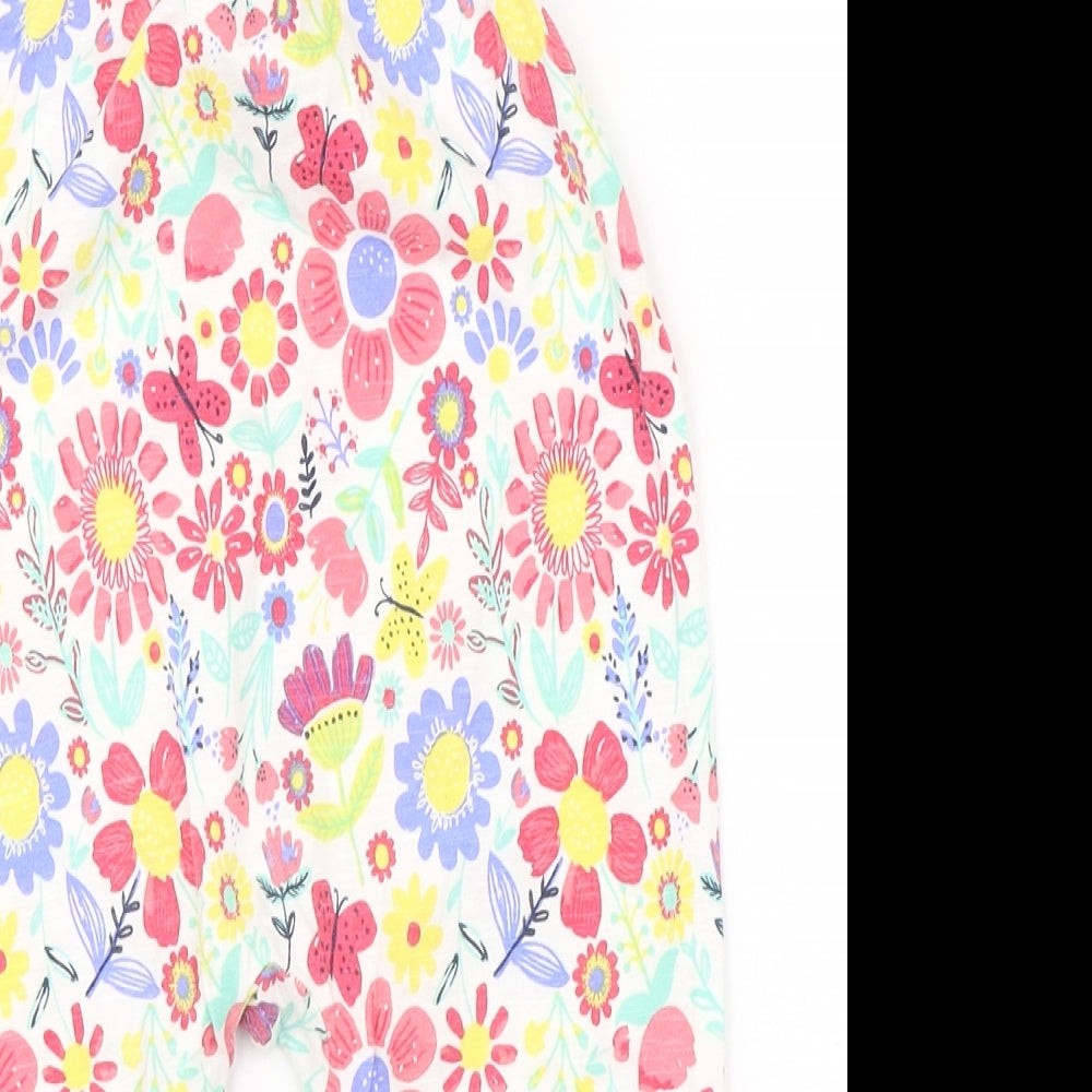 George Girls White Floral  Dungaree One-Piece Size 6-9 Months