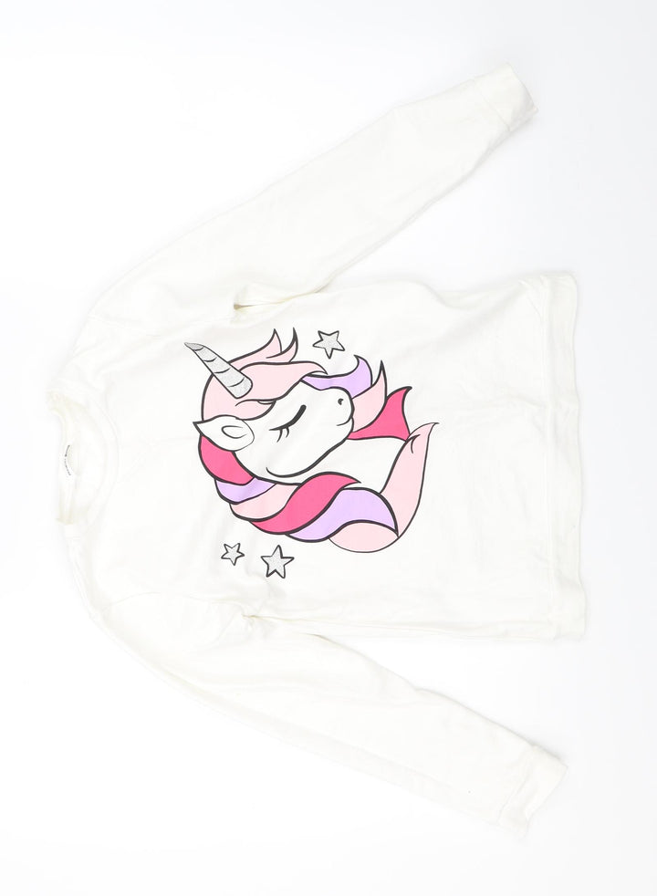 Pep & Co Girls White Pullover Sweatshirt Size 10-11 Years - unicorn