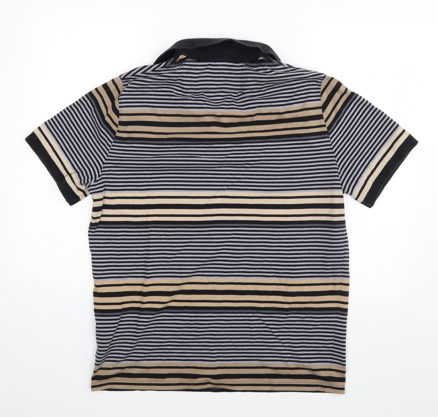 M&S Mens Black Striped   Polo Size L