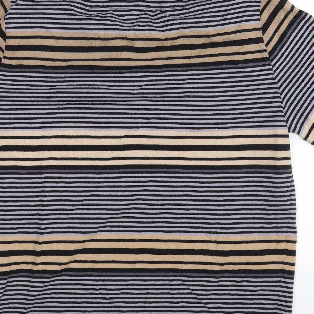M&S Mens Black Striped   Polo Size L