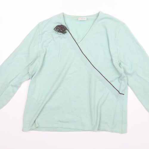 LUCIA Womens Green Striped  Basic Blouse Size 16