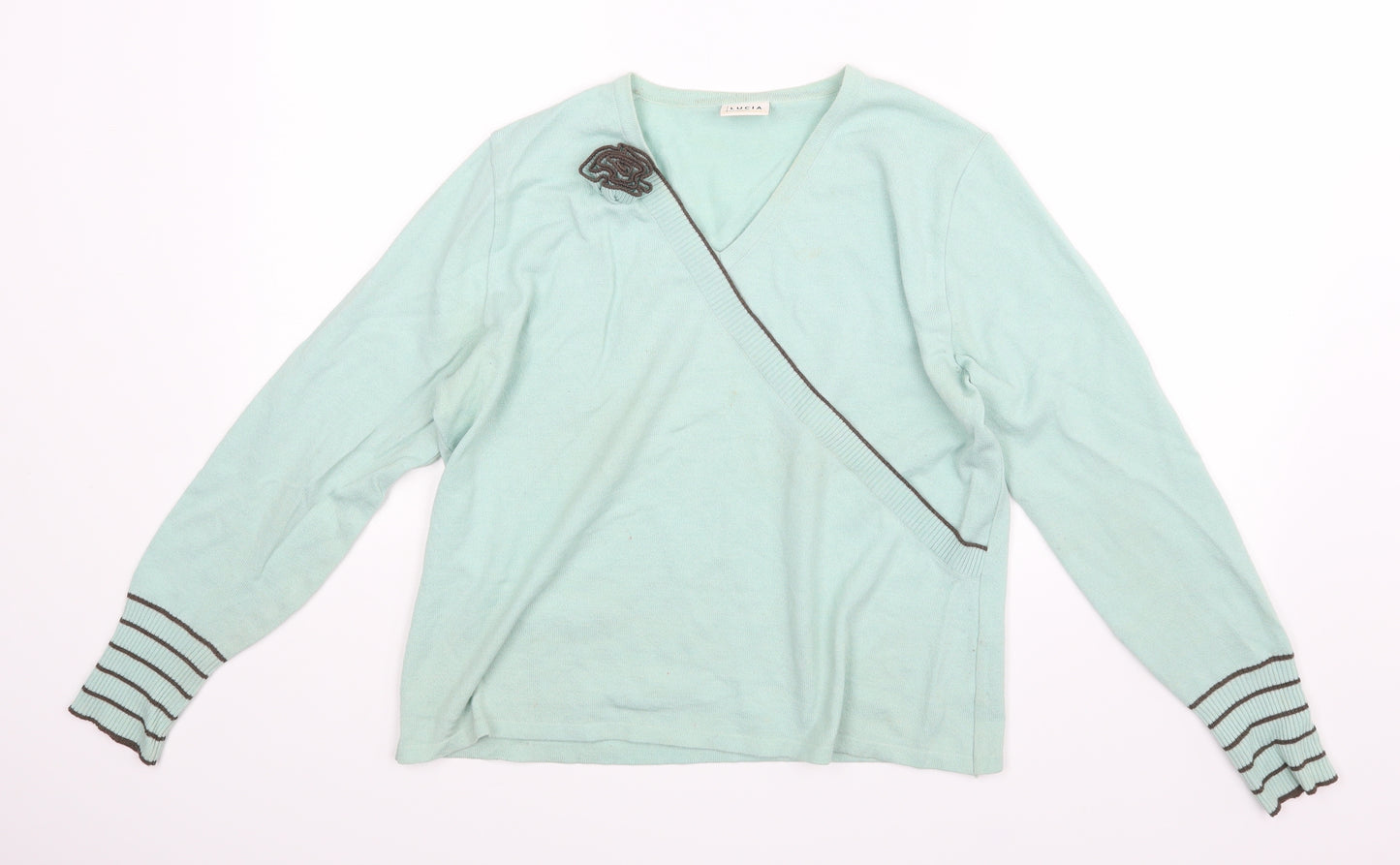 LUCIA Womens Green Striped  Basic Blouse Size 16