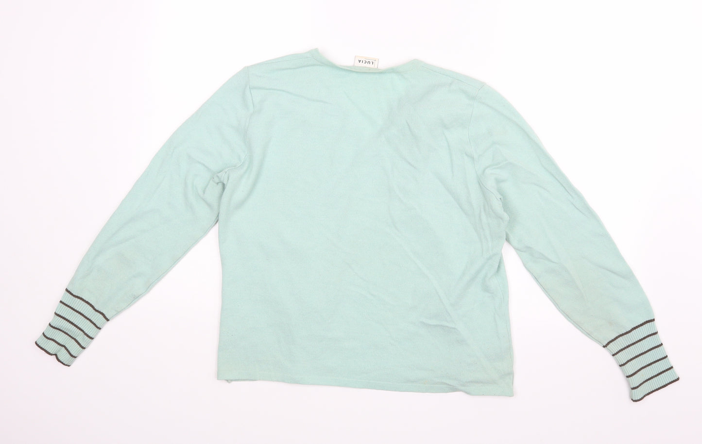 LUCIA Womens Green Striped  Basic Blouse Size 16