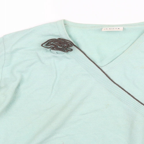 LUCIA Womens Green Striped  Basic Blouse Size 16