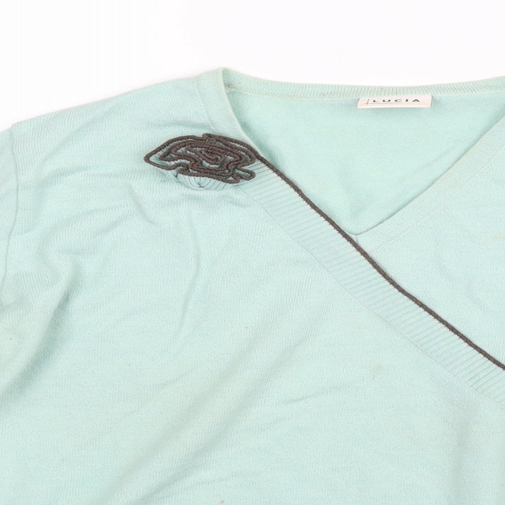 LUCIA Womens Green Striped  Basic Blouse Size 16