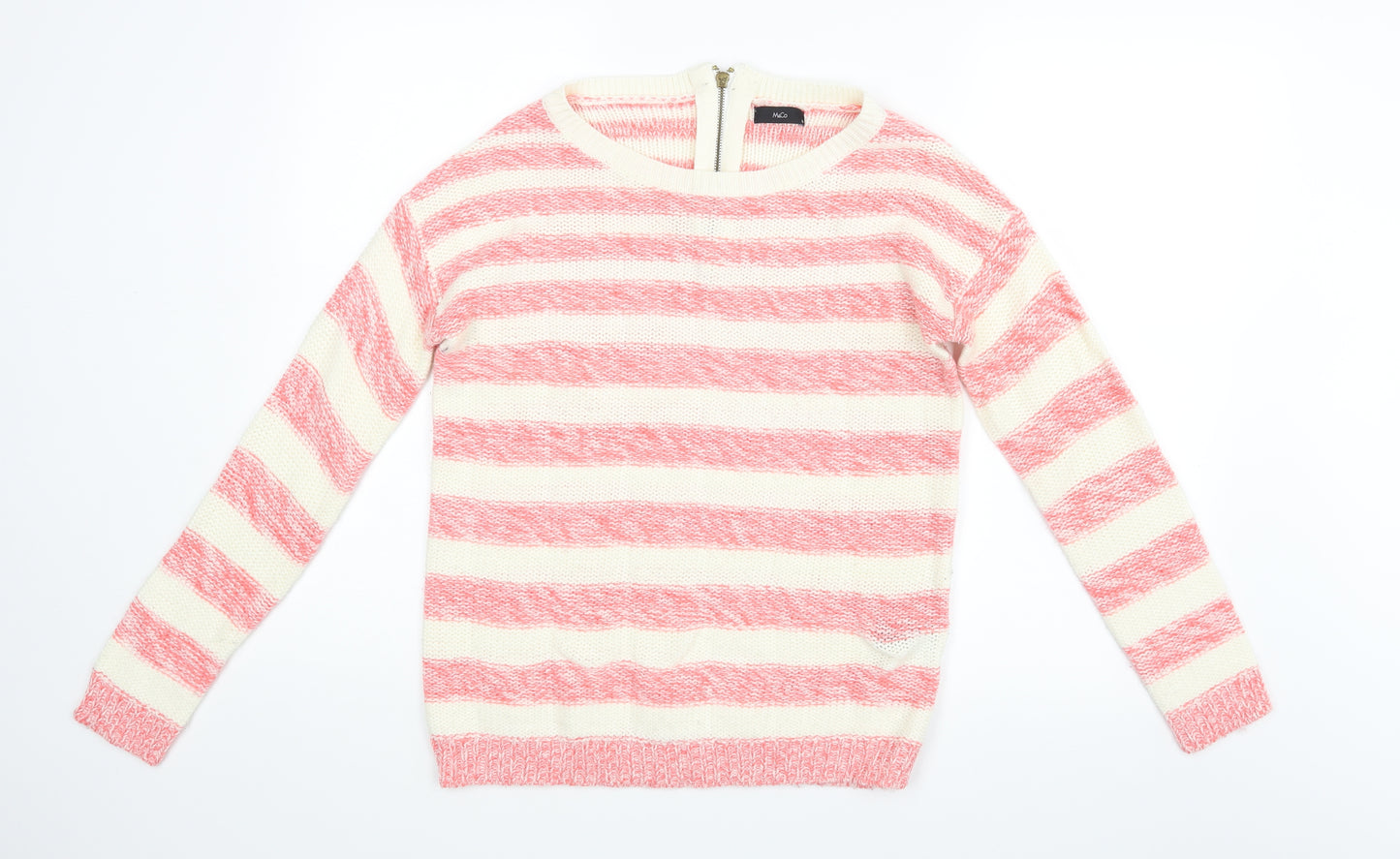 M & Co Womens Pink Striped  Pullover Jumper Size 10