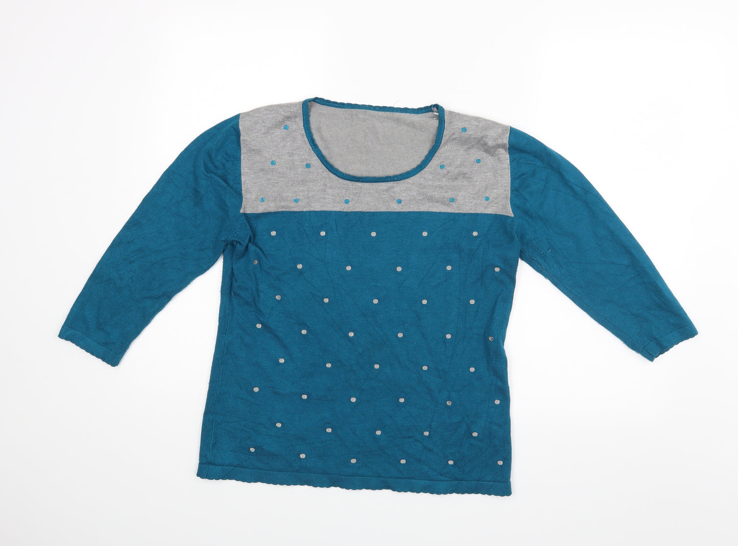 Just Elegance Womens Blue Polka Dot  Basic Blouse